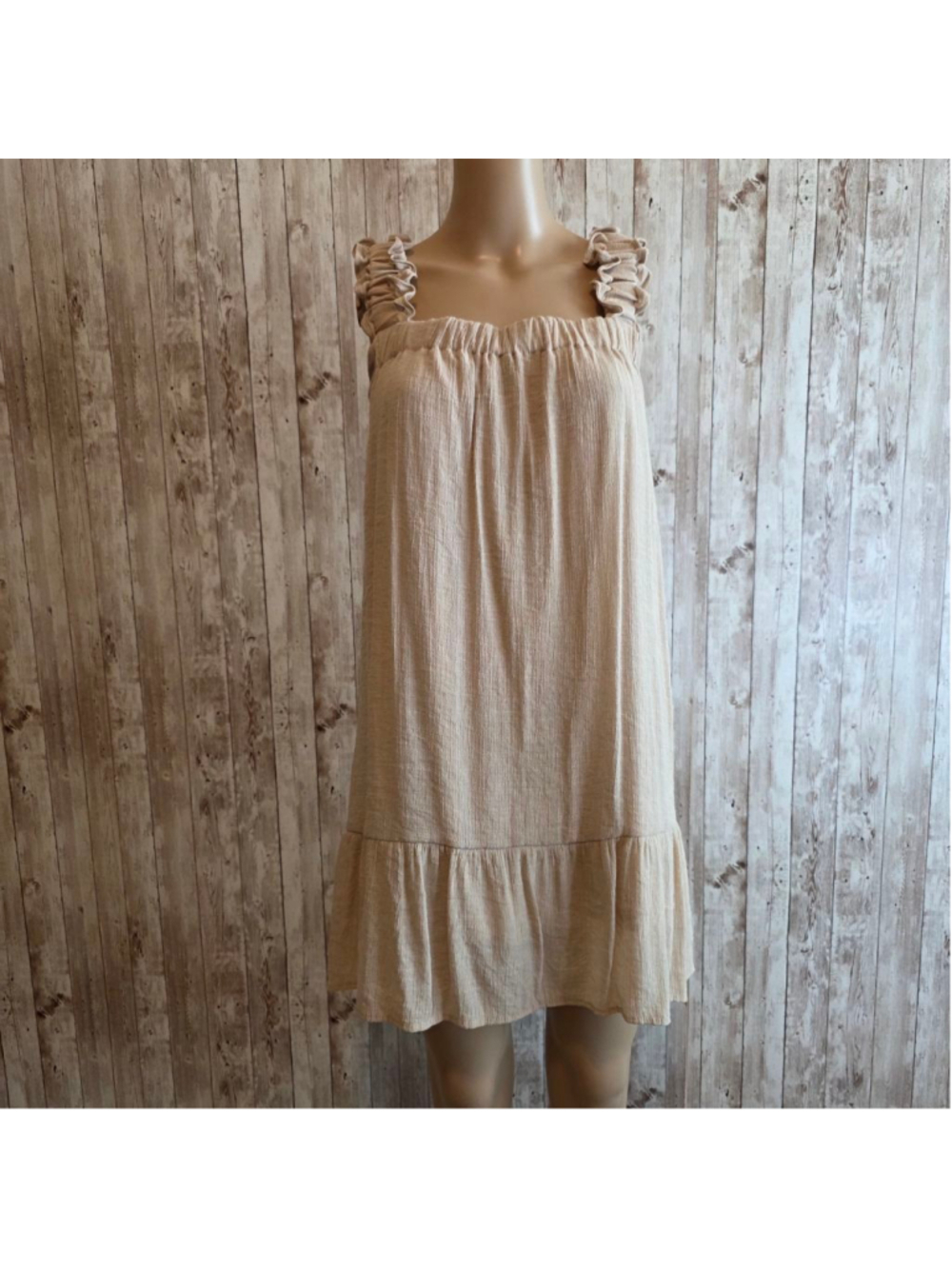 Sweet Wanderer Beige Ruffled Mini Dress M